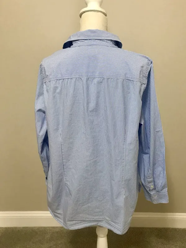 Talbots Embroidered Stripe Button-Down Shirt - Light Blue - Image 5