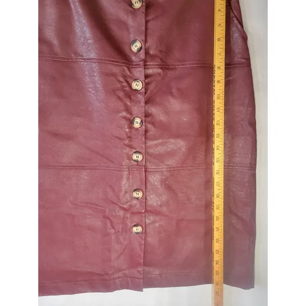 Bohme Faux Leather Skirt Women's Size S Burgundy Button Front Knee Length NWT - Image 7