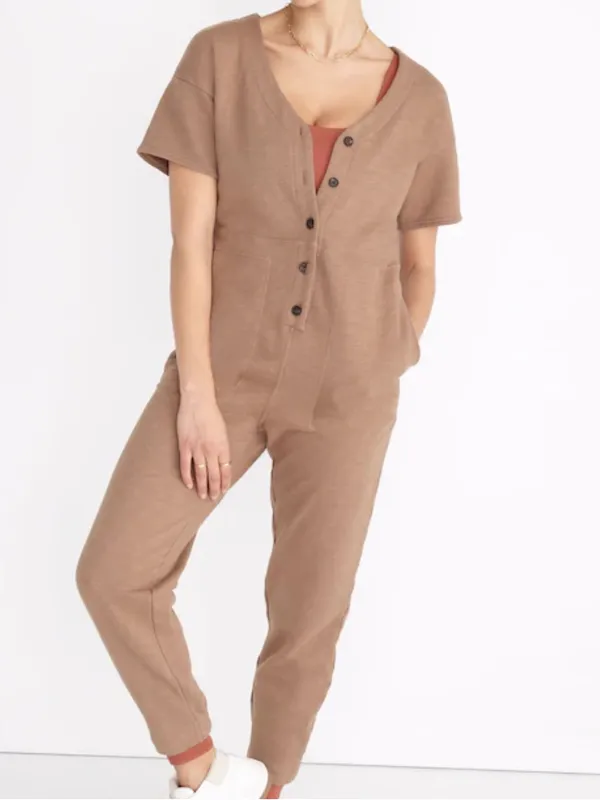 Madewell Womens Short Sleeve Coverall Jumpsuit Tan Large - Image 8