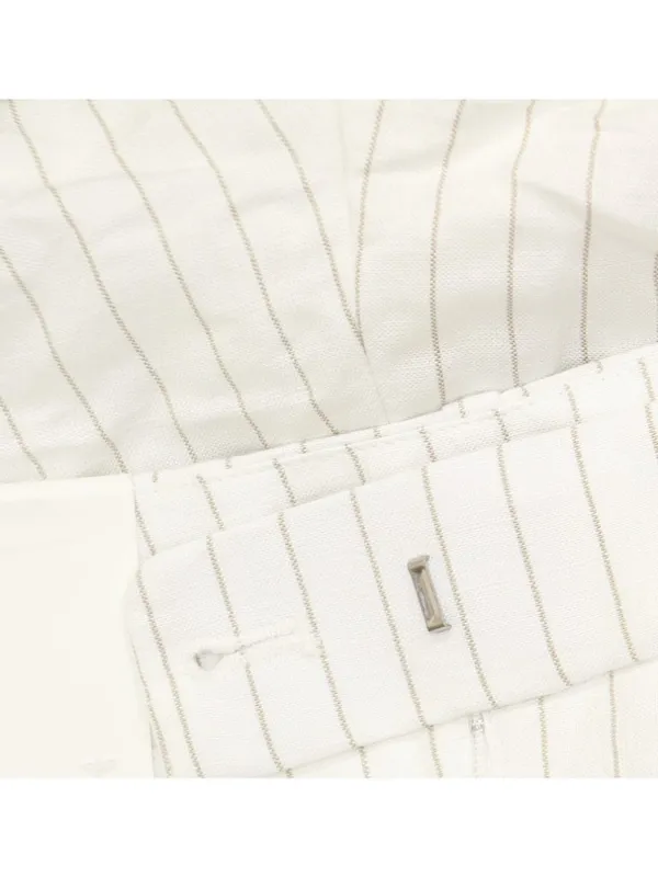 NEW Calvin Klein Pinstriped Pleated Pants Linen Blend Lined White / Khaki 14 - Image 8
