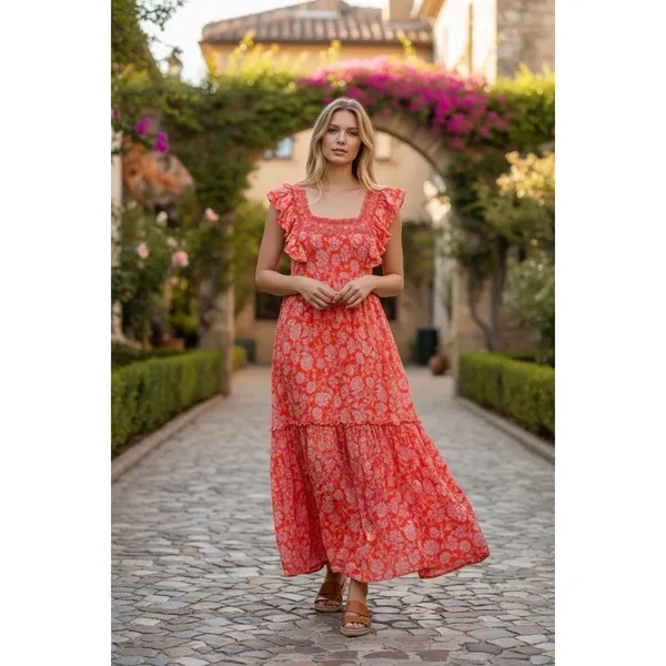 FREE‎ PEOPLE Women's Floral Bonita Printed Flutter Midi Dress Pop Combo Sz-S - Image 3