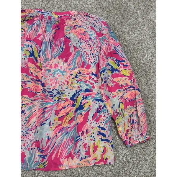 Lilly Pulitzer Elsa Silk Top Sunken Treasure Dragonfruit Print Blouse Size S - Image 7