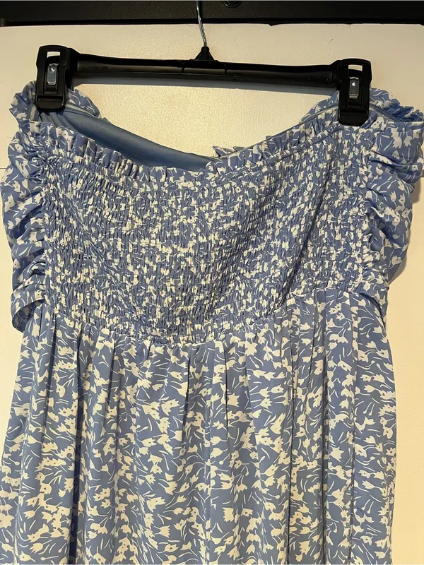 Entro Blue Floral Strapless Tie-Front wide leg Jumpsuit size M - Image 6