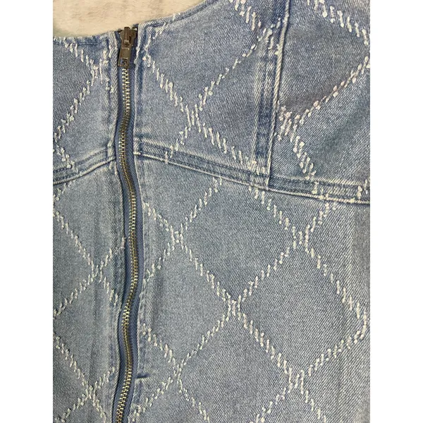 Y2K Denim Bodycon Dress Medium Zip Front Forever 21 Blue Mini Dress - Image 2