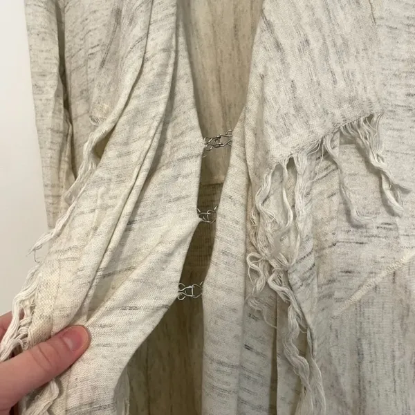FREE PEOPLE FP Take a Bow Cardigan Oatmeal Cream Fringe Bow Detail Boho Sweater - Image 6