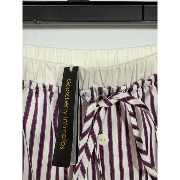 Gooseberry Intimates Le Boyfriend Unisex Plum Striped Poplin Lounge Pants M NEW - Image 5