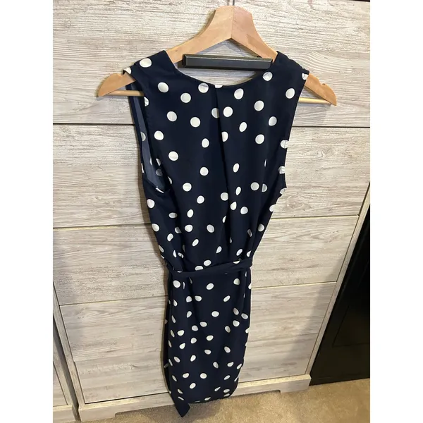 A New Day Navy Blue White Polka Dot Sleeveless V-Neck Mini Dress Womens Small - Image 6
