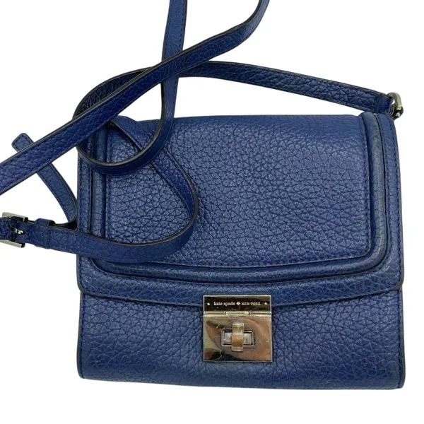 Kate Spade NY Merrick Blue Crossbody Handbag Pebbled Leather Purse Bag Gold - Image 2