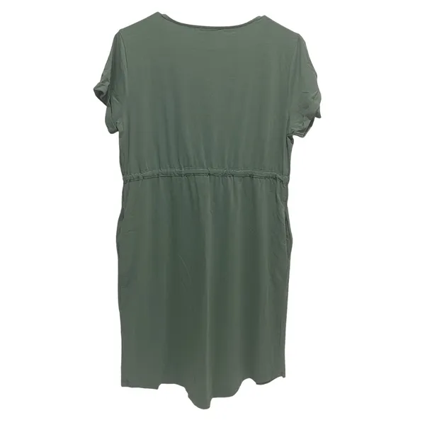 Angel Maternity Nursing Dress Women M Green Casual Zip Front Drawstring Pockets - Image 5