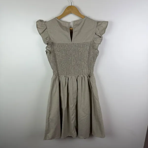 NWT English Factory Smocked Ruffle Sleeve‎ Dress Sz XS Beige Fit & Flare Neutral - Image 5