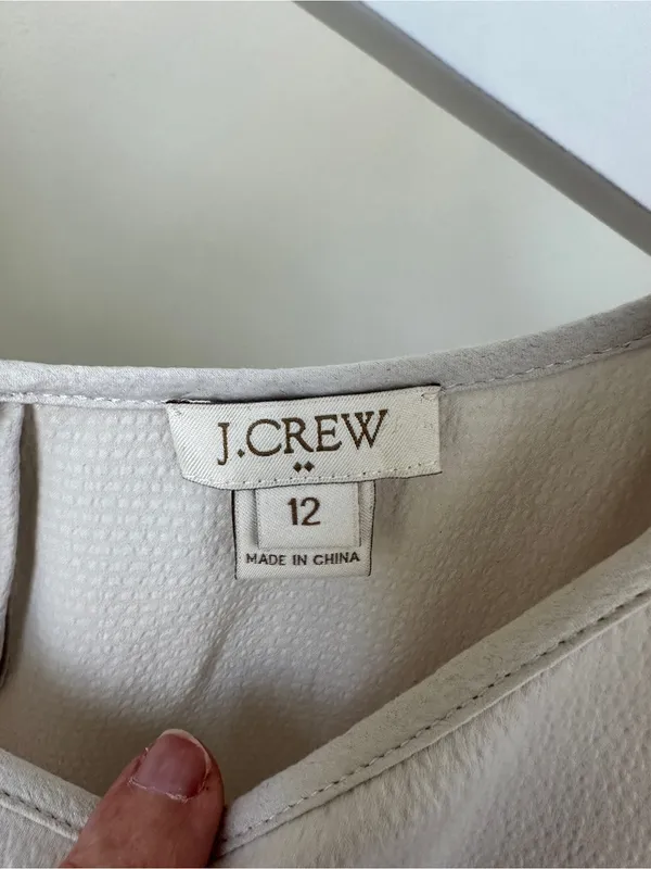 J. Crew Light Cream Flutter Short-Sleeve Slight Textured Blouse Size 12 - Image 6