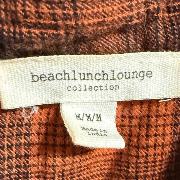 Autumn Inspired Burnt Orange Navy Plaid Button Front Empire Waist Shirt Dress M - Image 4