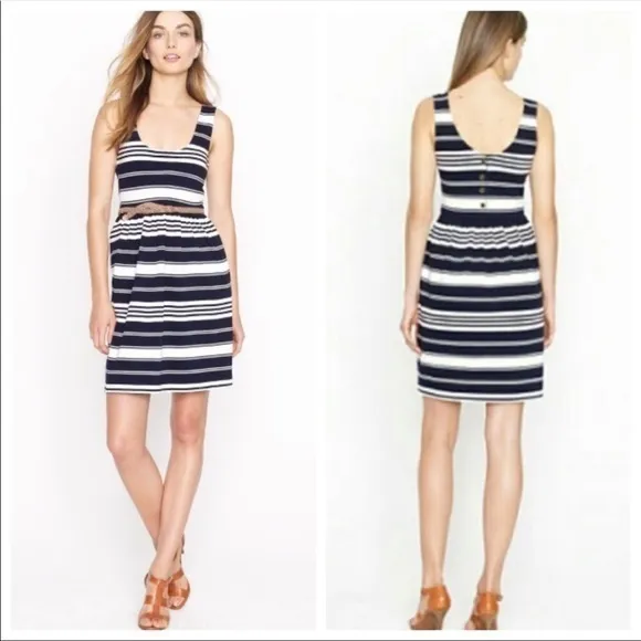 Jcrew Striped Nautical Villa Navy Blue White Tank Dress Button Back M - Image 2