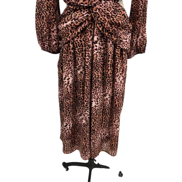 Anthropologie Ranna Gill Dress Midi Leopard‎ Print Cut Out Long Sleeve Size XL - Image 6