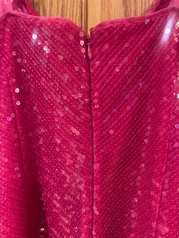 LIKELY Sequin Spaghetti Strap Draped Cowl Neck Mini Dress Fuchsia Pink Size 8 - Image 9