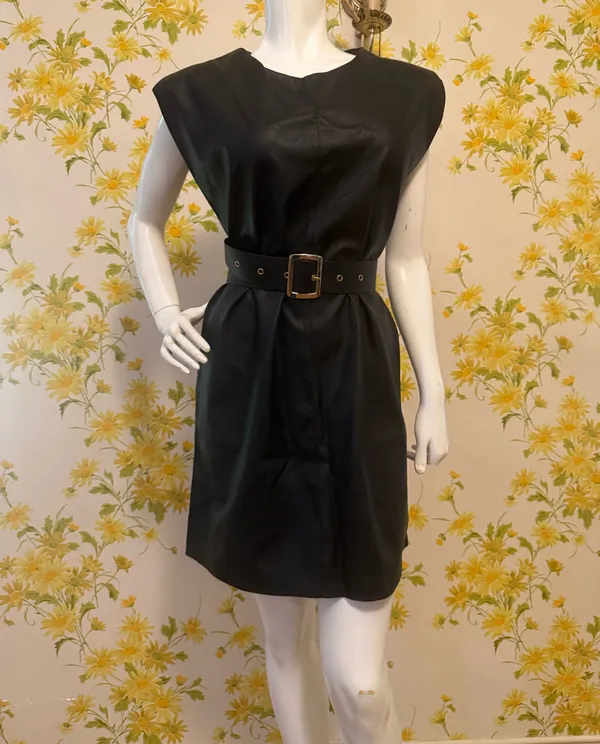 NWOT venti6 Italy Faux Leather Shoulder Pad Mini Dress size L - Image 5
