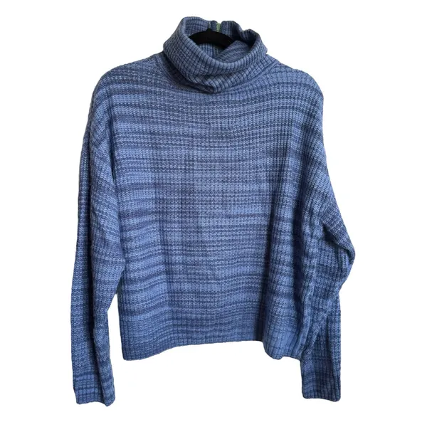 5/$65 Aerie Womens Sweater Sz S‎ Blue Funnel Neck Quarter Zip Green Stripe - Image 5