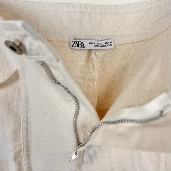 Zara Cream Moto Utility Pants L - Image 3