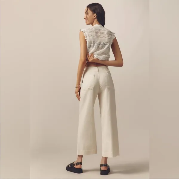 Anthropologie Maeve Colette Wide Leg Cropped Patch Pocket Linen Pants in Size 25 - Image 4