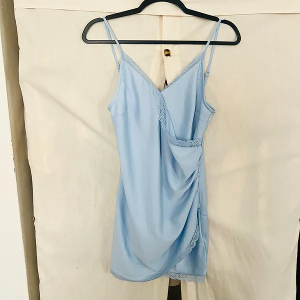 Urban Outfitters UO Margaux Blue Satin Lace Trim Slip Dress - Image 2