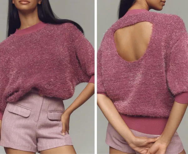 Anthropologie Maeve The Violetta Open-Back Tinsel Sweater, Size M - Image 3