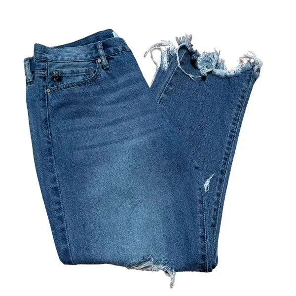 Kancan Wide Leg Distressed Raw Hem Jeans EUC Size 11/29 - Image 2