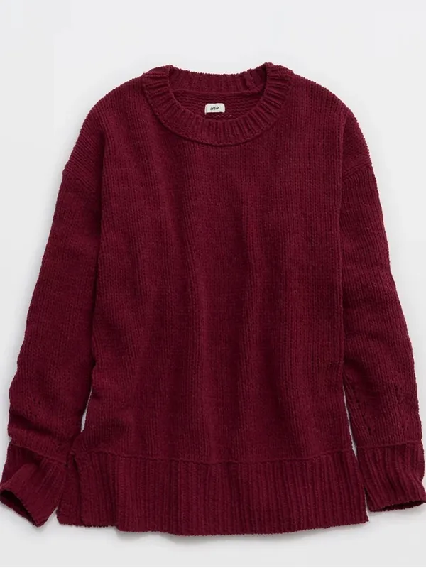 Aerie Chenille Chunky Knit Like Candy Deep Cherry Burgundy Sweater - Image 9