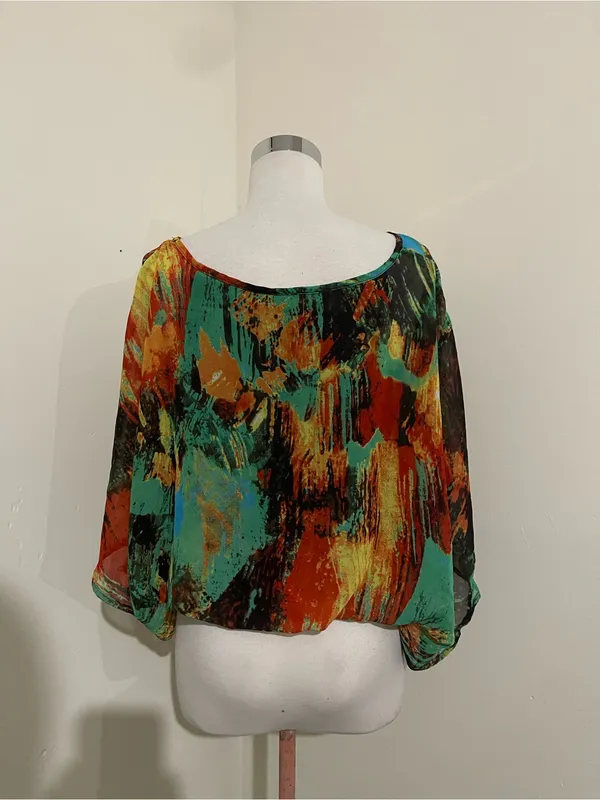 Madison Paige abstract Brushstroke Tunic Top in Green & Orange - Image 3