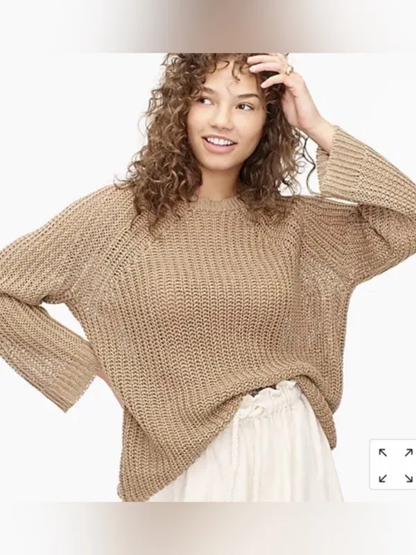 J Crew Relaxed-Fit Linen Beach Sweater Brown Women's medium - Image 2