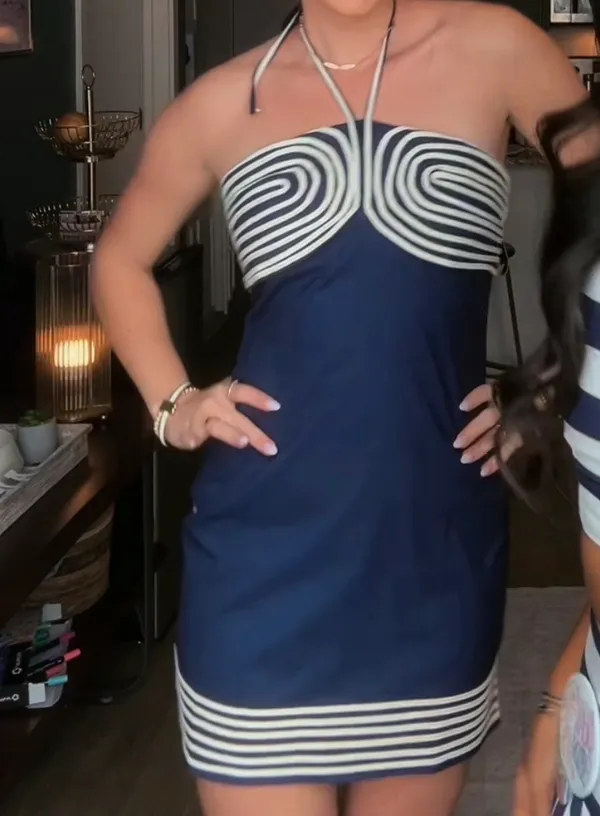 Contrast Stripe Trim Halter Mini Dress - Image 3
