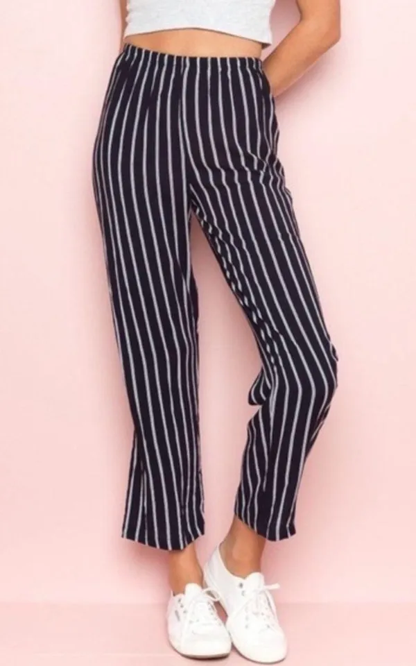 Brandy Melville Striped Blue Navy White Pants Bottoms - Image 5