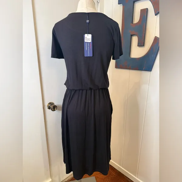 Everyday Black Drawstring Waist Maxi Dress black Tee shirt dress Sz S NWT - Image 2