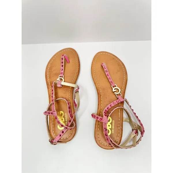 GBG Los Angeles‎ T Strap Sandals Size 6 Pink Gold Logo Ankle Strap - Image 4