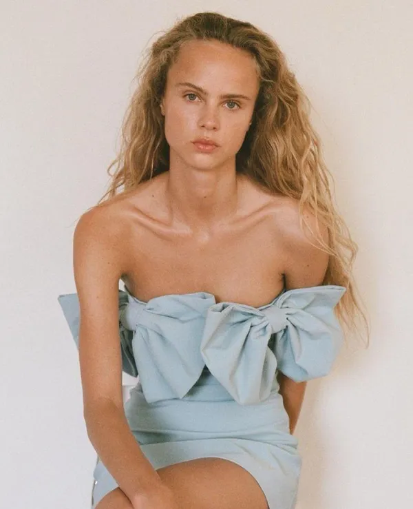 Zara Elegant Off-Shoulder Blue Dress with Bows - Image 3