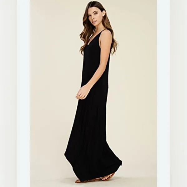 Annabelle Black Casual V-Neck Sleeveless Maxi Dress With Pockets Size Medium - Image 2