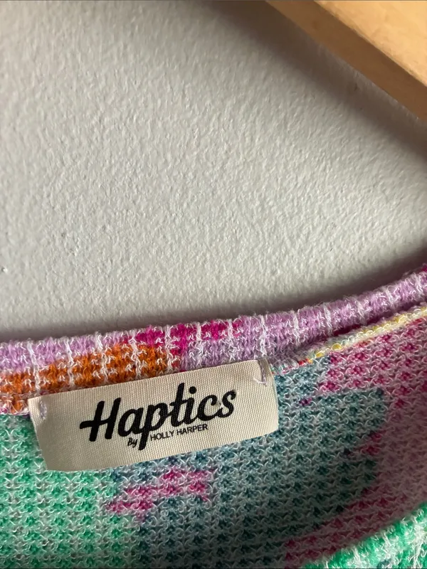 Haptics Floral Waffle Knit Flutter Sleeve Top Pink Multicolor Size Medium - Image 2