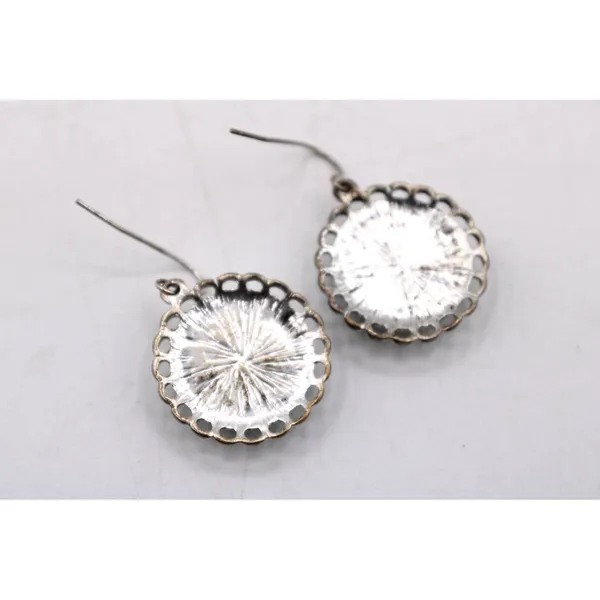 Silver Faux Turquoise Dangle Earrings Ornate Framing Southwest Boho Silver Tone - Image 5