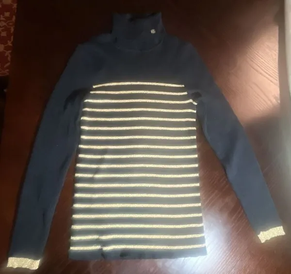 Lauren Ralph Lauren Black and Gold Metallic Striped Ribbed Turtleneck Sweater - Image 3