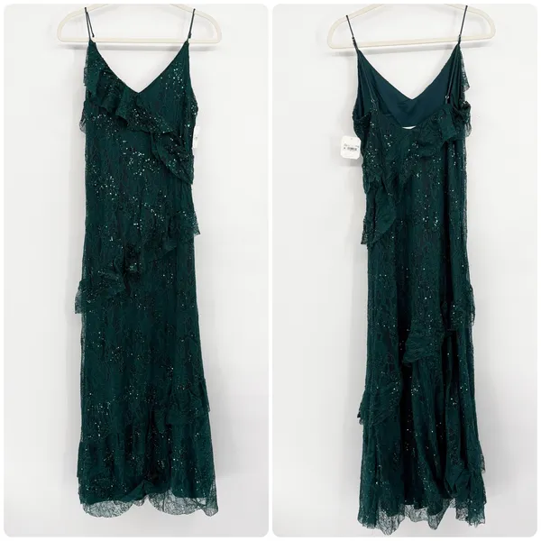 Altar'd State Womens Cambrie Sequin Lace Ruffle Romantic Glam Maxi Dress Size M‎ - Image 3