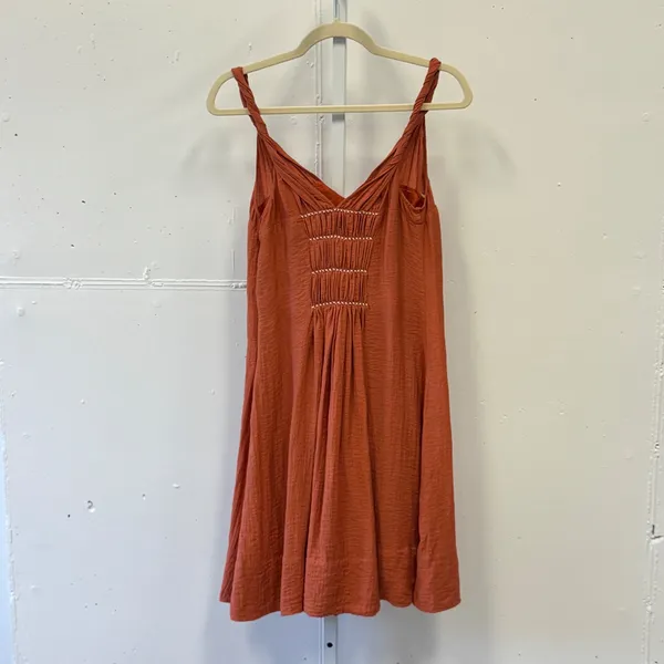 BCBGMAXAZRIA Terracotta Orange Smocked Embroidered Mini Dress AVS6BA87 Size 4 - Image 2