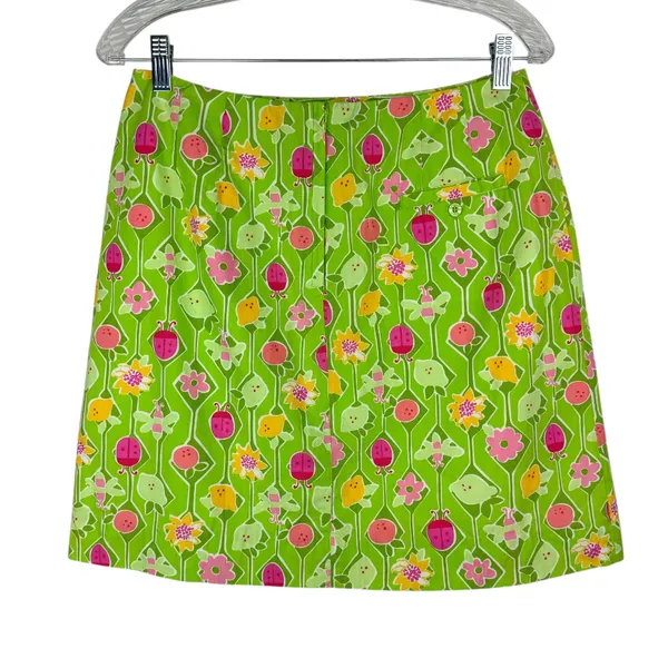 Vtg Lilly Pulitzer Green Floral Spring Mini Skirt Sz 10 Lime Lemon Ladybug - Image 2
