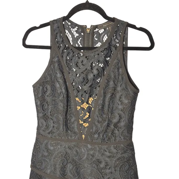 BCBGMAXAZRIA Dress‎ 2 Black Lace Tiered Sleeveless Hanah Cocktail Gothic Chic - Image 3