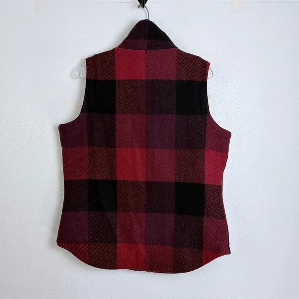Woolrich Buffalo Plaid Wool Blend Zip Vest Red Black Women's L - Image 8