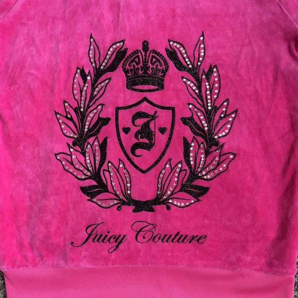 Juicy Couture Velour Vintage Y2K Pink Hoodie Jewel‎ Crest Emblem Dog Couturist M - Image 8
