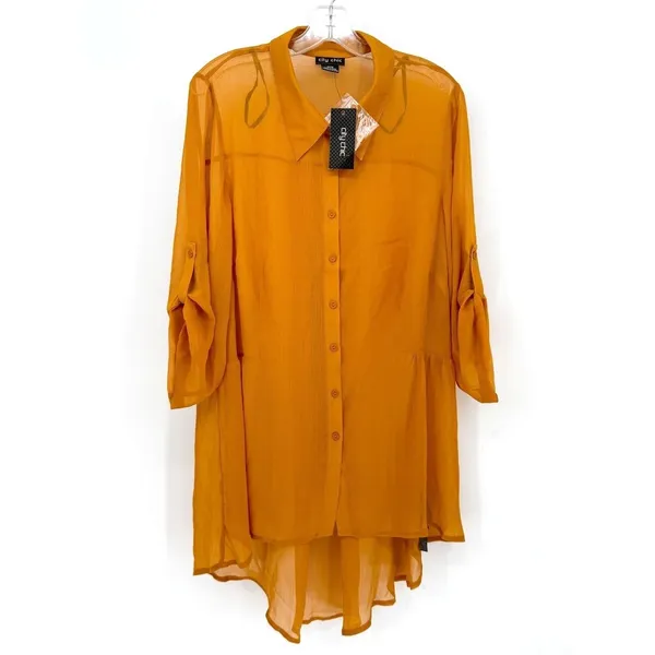 City Chic Tunic Womens 18 Gold High-Low Sheer Roll-Tab‎ Sleeve Boho Minimalist - Image 3