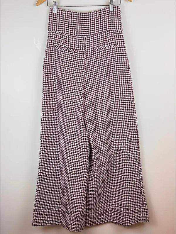 Space Simona Corsellini Houndstooth Wide Leg Palazzo Pants IT 42 Red Black - Image 9