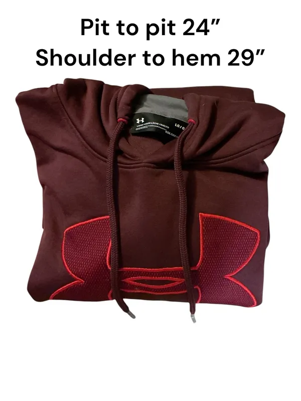 Under Armour ColdGear Armour Fleece Hoodie Mens Large Burgundy Maroon Red Logo - Image 4