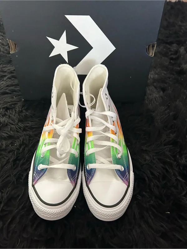 CONVERSE Chuck Taylor all star hi top rainbow flames shoes sneakers sz 8 new - Image 3