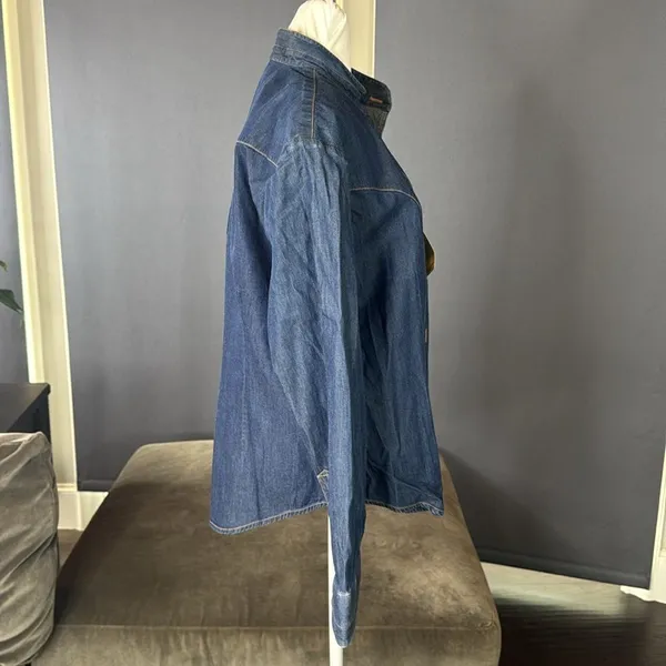 Vintage Stubbs Collection Denim Button-Up Long Sleeve Shirt NO BUTTONS Size L - Image 3
