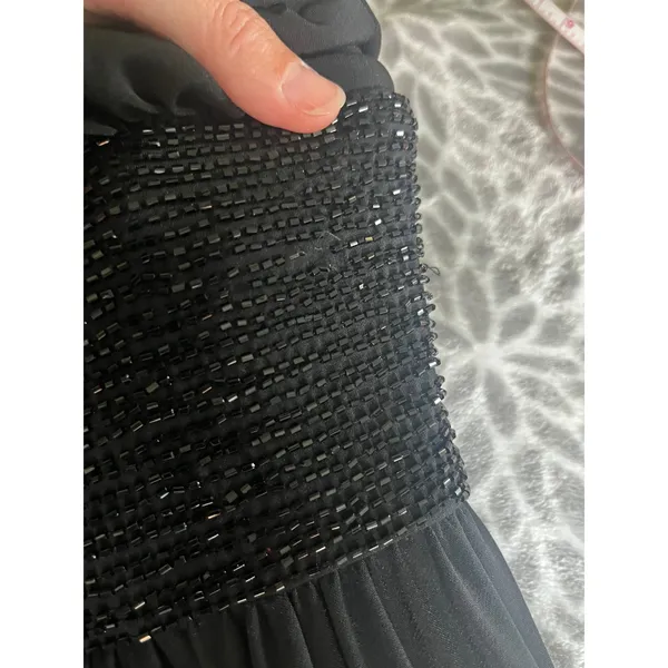 Black Beaded Waist Cocktail Dress 6 Halter Keyhole‎ LBD Elegant Glam Minimalist - Image 8
